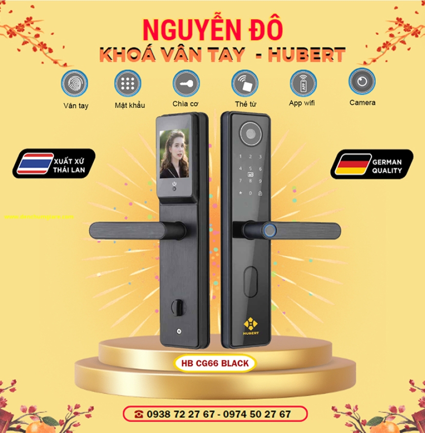 Khoá vân tay cửa gỗ HUBERT HB CG66 Black/Copper tiêu chuẩn Đức với 6 tính năng nổi bật