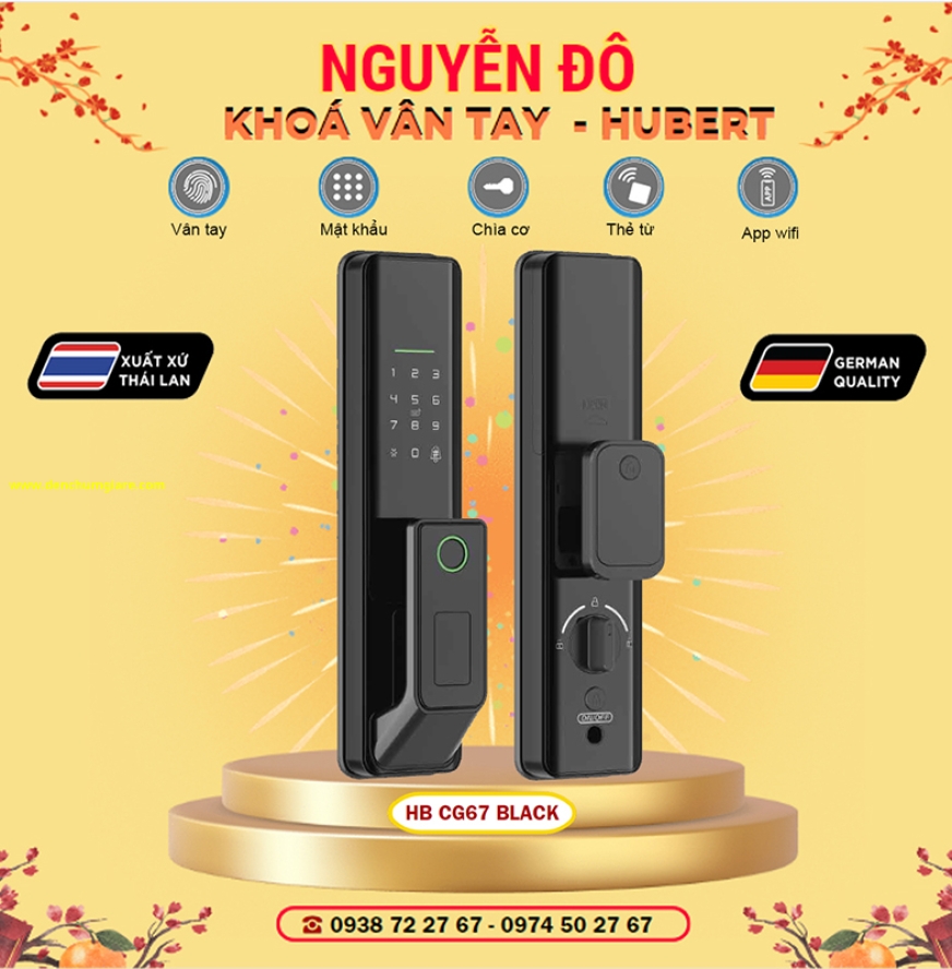 Khoá vân tay cửa gỗ HUBERT HB CG67MINI Black/Copper tiêu chuẩn Đức với 5 tính năng nổi bật