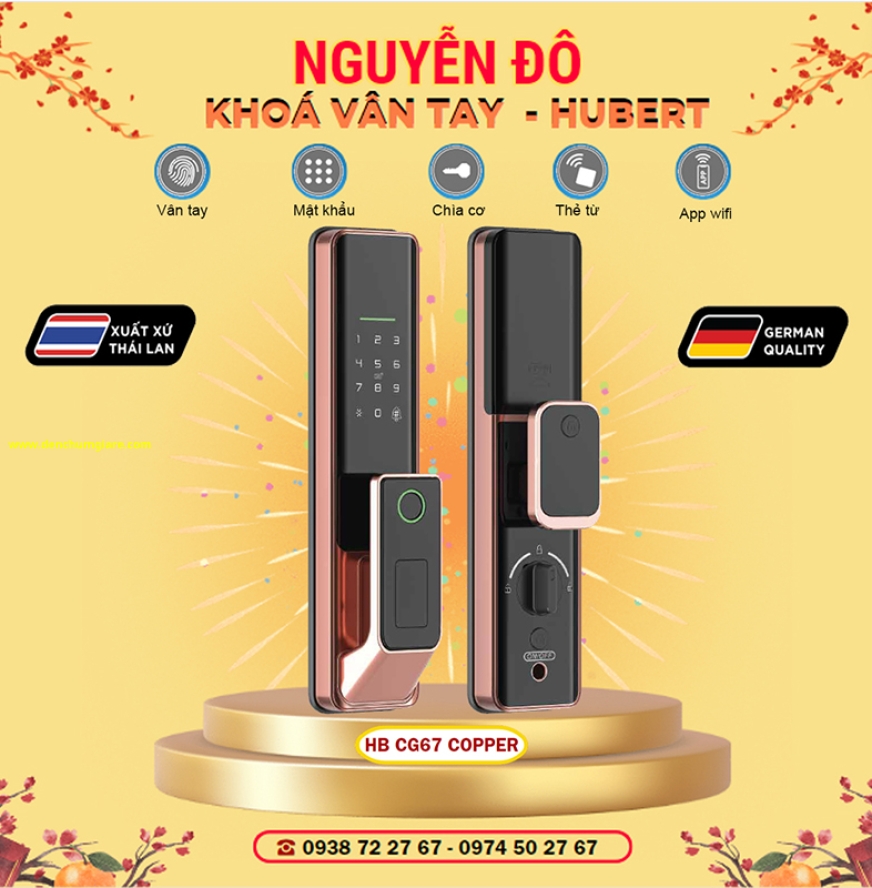 Khoá vân tay cửa gỗ HUBERT HB CG67MINI Black/Copper tiêu chuẩn Đức với 5 tính năng nổi bật