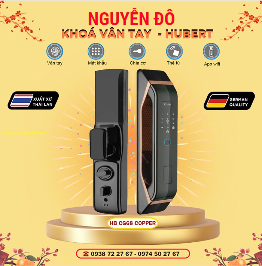Khoá vân tay cửa gỗ HUBERT HB CG68 Copper tiêu chuẩn Đức với 5 tính năng nổi bật