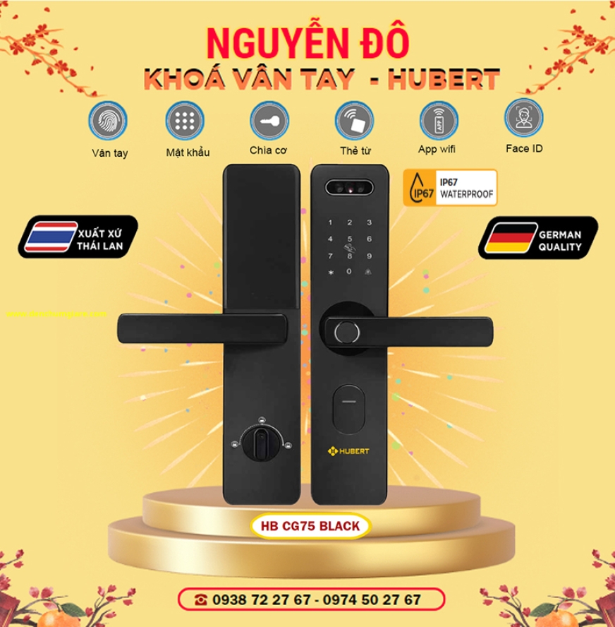 Khoá vân tay cửa gỗ HUBERT HB CG75 Black/Rose Gold tiêu chuẩn Đức với 7 tính năng nổi bật