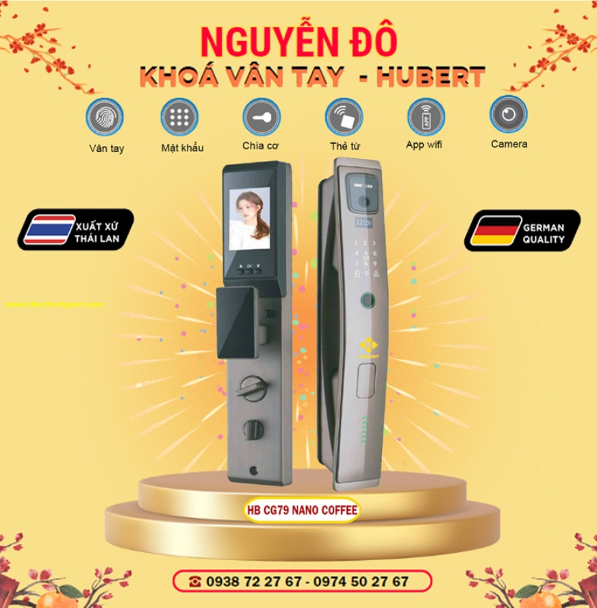 Khoá vân tay cửa gỗ HUBERT HB CG79 Coffee/Grey  tiêu chuẩn Đức với 6 tính năng nổi bật