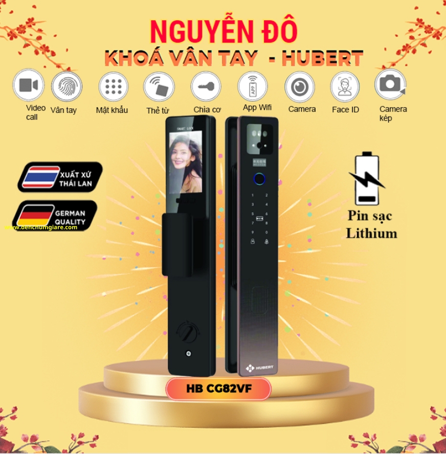 Khoá vân tay cửa gỗ HUBERT HB CG82VF tiêu chuẩn Đức, Pin sạc Lithium với 9 tính năng nổi bật
