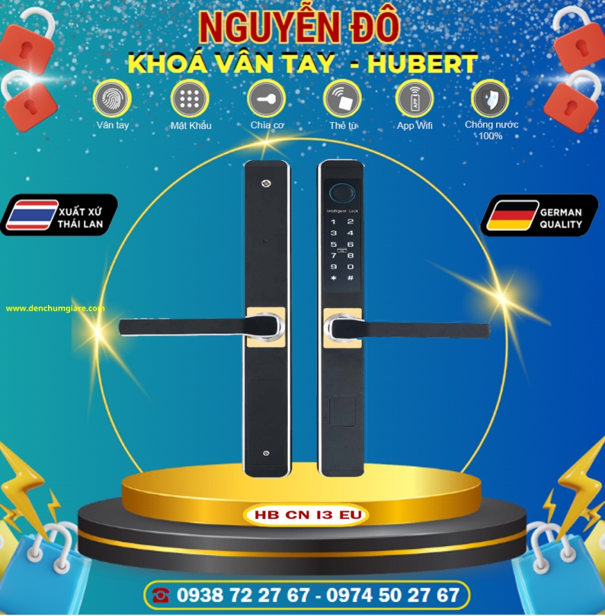Khoá vân tay cửa nhôm HUBERT HB CNI3 EU Black tiêu chuẩn Đức với 6 tính năng nổi bật