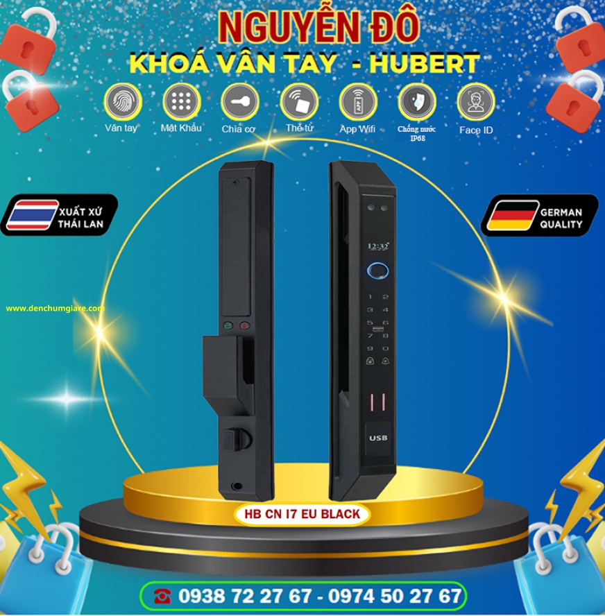Khoá vân tay cửa nhôm HUBERT HB CNI7 EU Black/Grey/Gold tiêu chuẩn Đức với 7 tính năng nổi bật