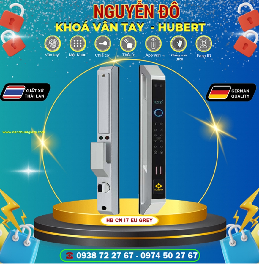 Khoá vân tay cửa nhôm HUBERT HB CNI7 EU Black/Grey/Gold tiêu chuẩn Đức với 7 tính năng nổi bật