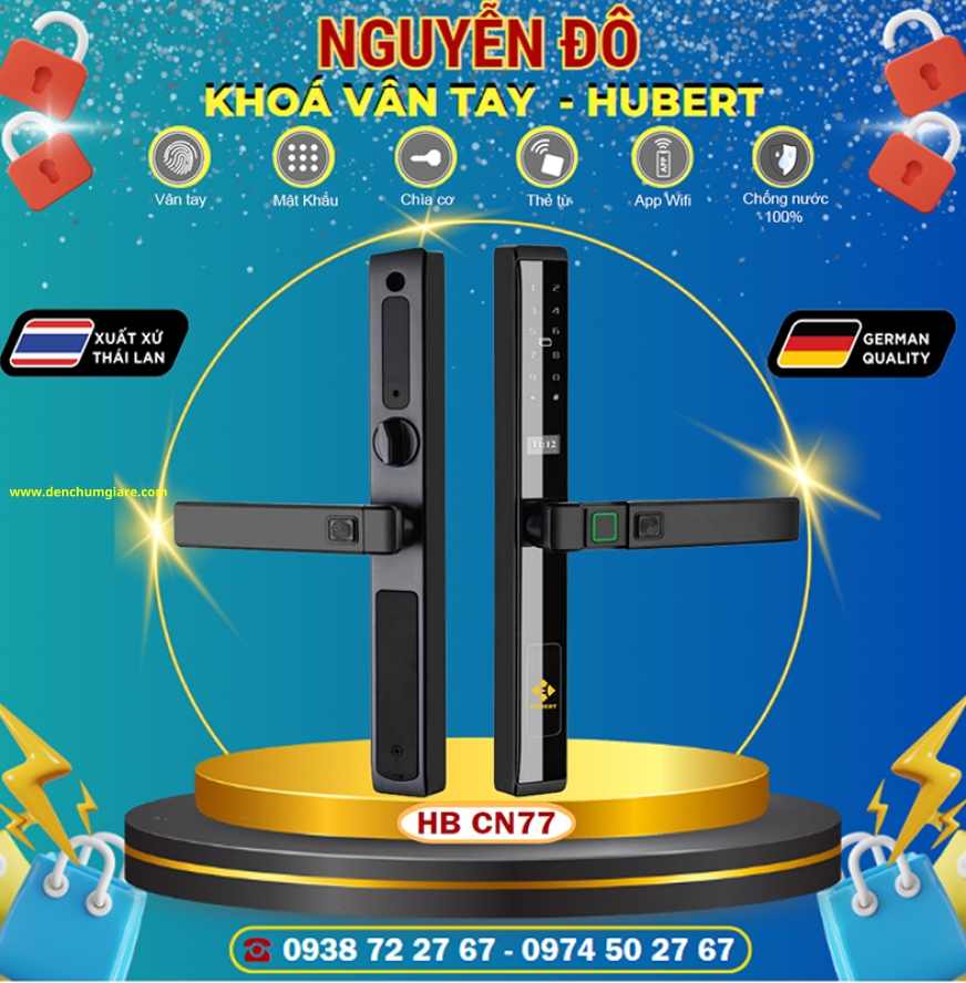 Khoá vân tay cửa nhôm HUBERT HB CN77 Black/Grey tiêu chuẩn Đức với 6 tính năng nổi bật