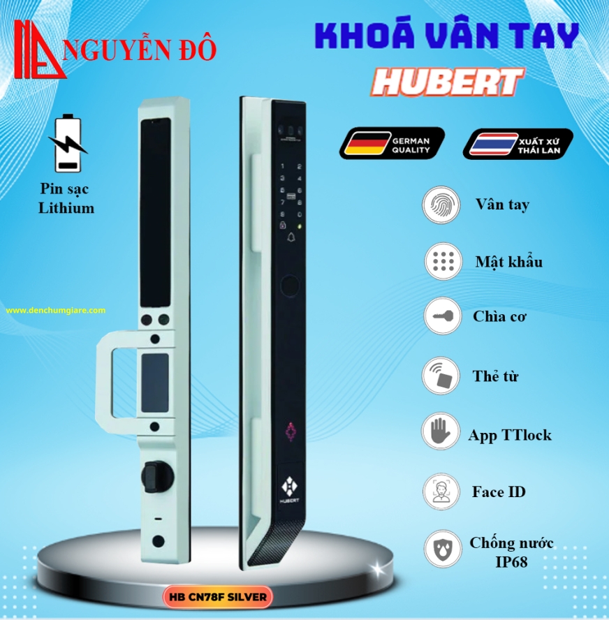 Khoá vân tay cửa nhôm HUBERT HB CN78F tiêu chuẩn Đức với 7 tính năng nổi bật