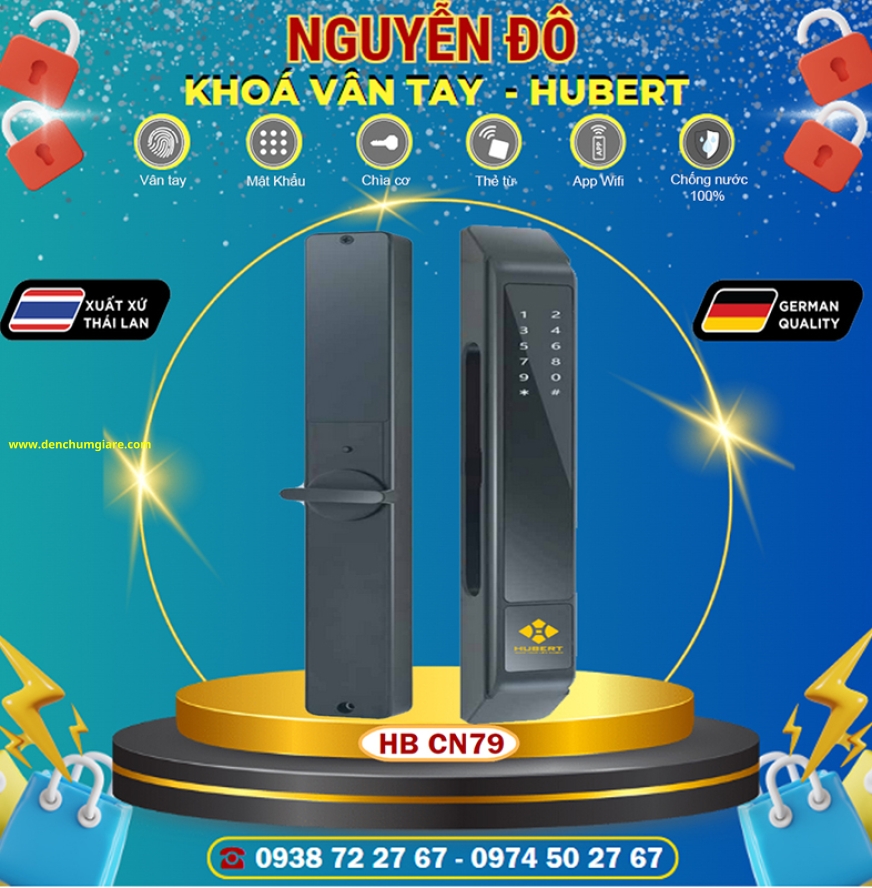 Khoá vân tay cửa nhôm HUBERT HB CN79 Black tiêu chuẩn Đức với 6 tính năng nổi bật