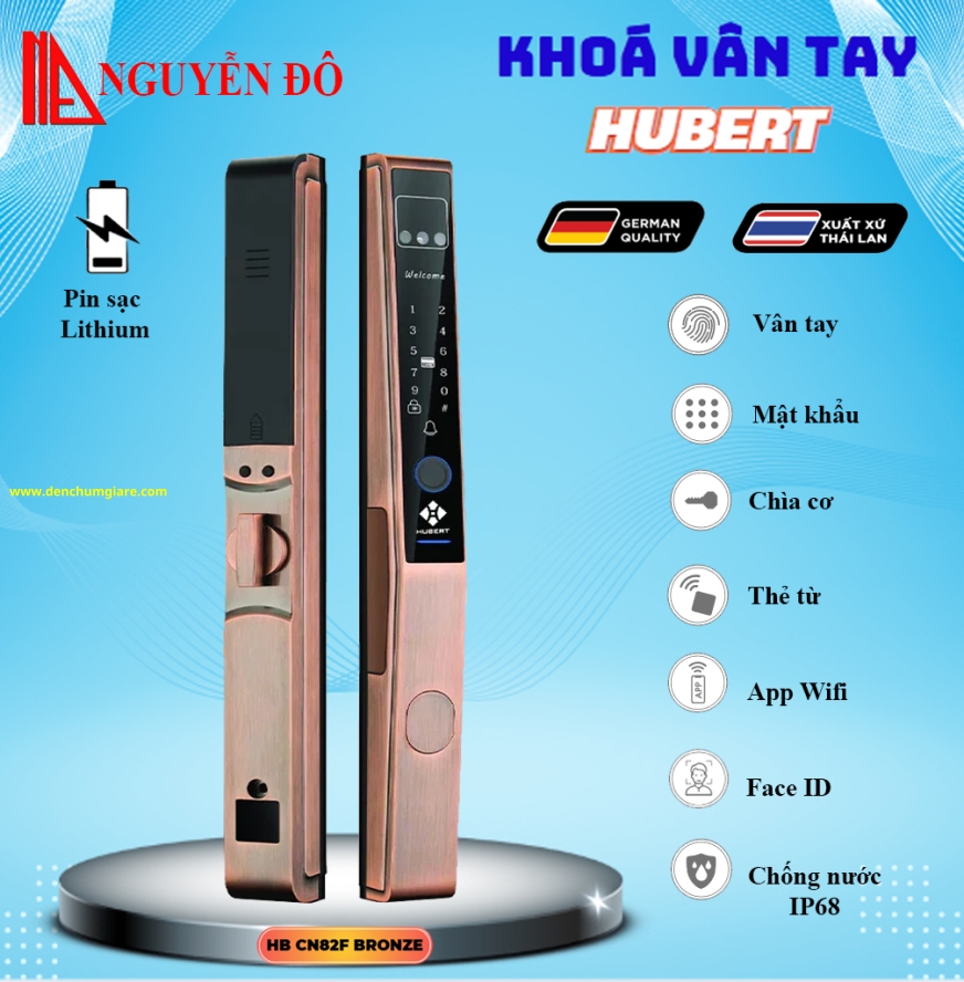 Khoá vân tay cửa nhôm HUBERT HB CN82F tiêu chuẩn Đức với 7 tính năng nổi bật