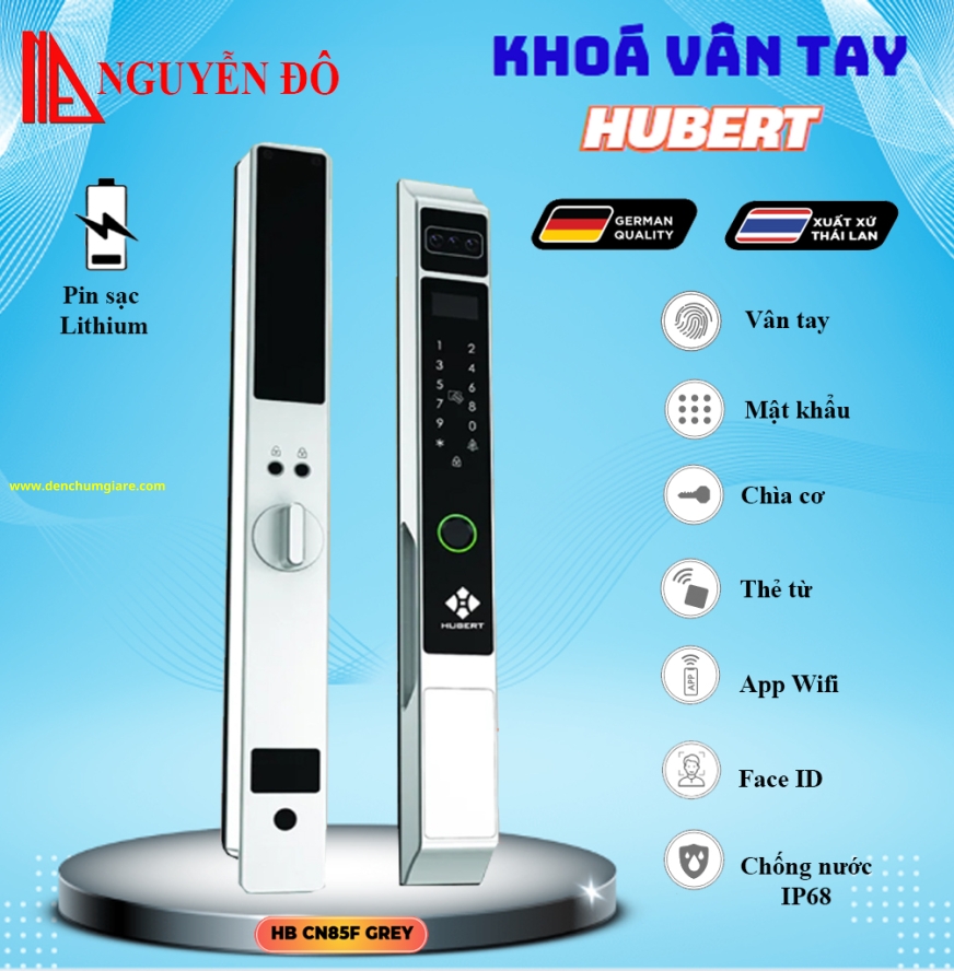 Khoá vân tay cửa nhôm HUBERT HB CN85F tiêu chuẩn Đức với 7 tính năng nổi bật