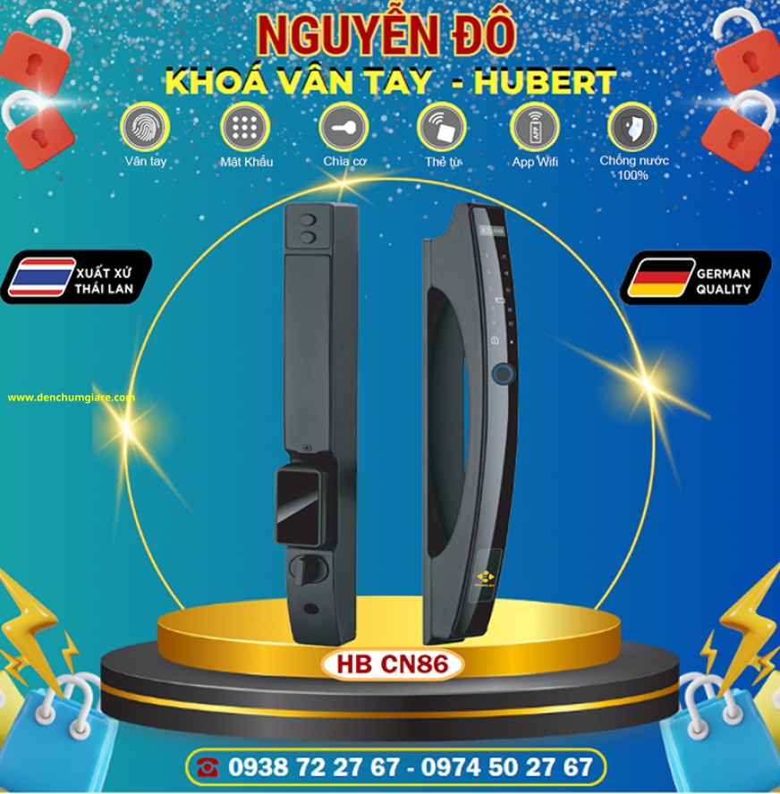 Khoá vân tay cửa nhôm HUBERT HB CN86 Black tiêu chuẩn Đức với 6 tính năng nổi bật