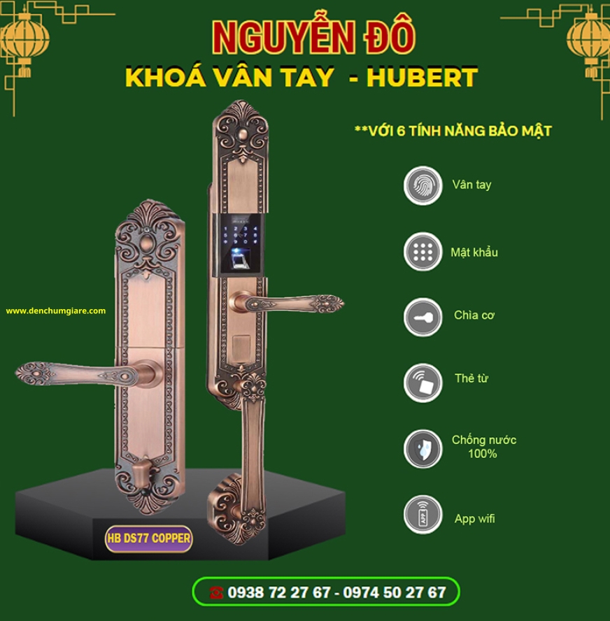 Khoá vân tay đại sảnh HUBERT HB DS77 Gold/Copper/Green tiêu chuẩn Đức với 6 tính năng nổi bật