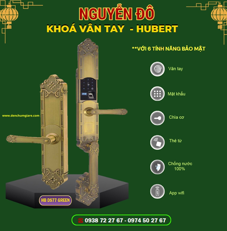 Khoá vân tay đại sảnh HUBERT HB DS77 Gold/Copper/Green tiêu chuẩn Đức với 6 tính năng nổi bật