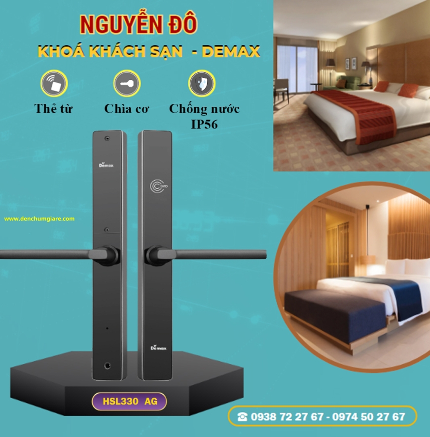 Khoá cửa khách sạn DEMAX HSL 330 với 2 màu Đen/ Xám tiêu chuẩn Đức 