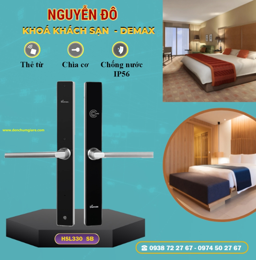 Khoá cửa khách sạn DEMAX HSL 330 với 2 màu Đen/ Xám tiêu chuẩn Đức 