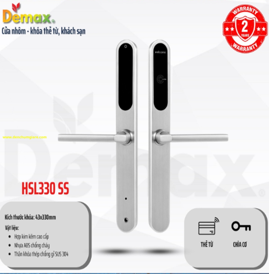 Khoá cửa khách sạn DEMAX HSL330 SS màu Inox xước mờ tiêu chuẩn Đức 