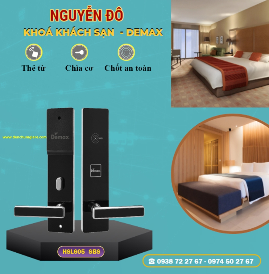 Khoá cửa khách sạn DEMAX HSL605 với 2 màu Đen viền Bạc/Đen viền Vàng tiêu chuẩn Đức 