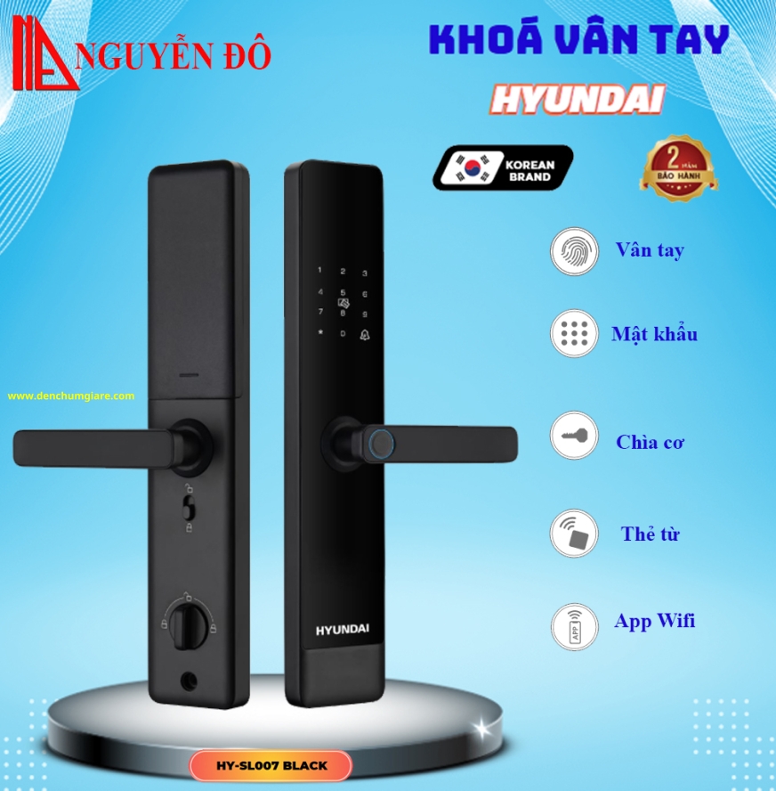 Khoá vân tay cửa gỗ, khoá cửa gỗ Hyundai HY-SL007 tiêu chuẩn Hàn Quốc với 5 tính năng nổi bật