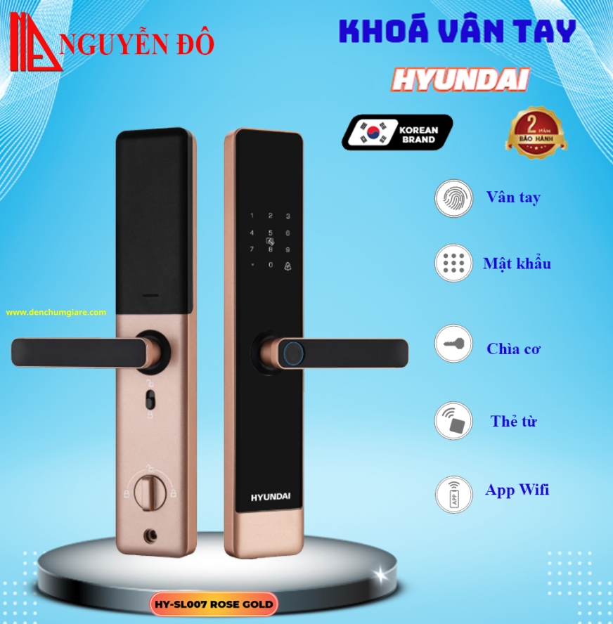 Khoá vân tay cửa gỗ, khoá cửa gỗ Hyundai HY-SL007 tiêu chuẩn Hàn Quốc với 5 tính năng nổi bật