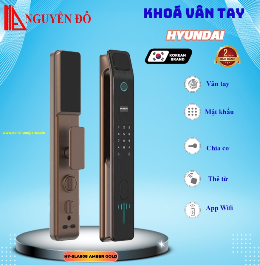 Khoá vân tay cửa gỗ, khoá cửa gỗ Hyundai HY-SLA808 tiêu chuẩn Hàn Quốc với 5 tính năng nổi bật