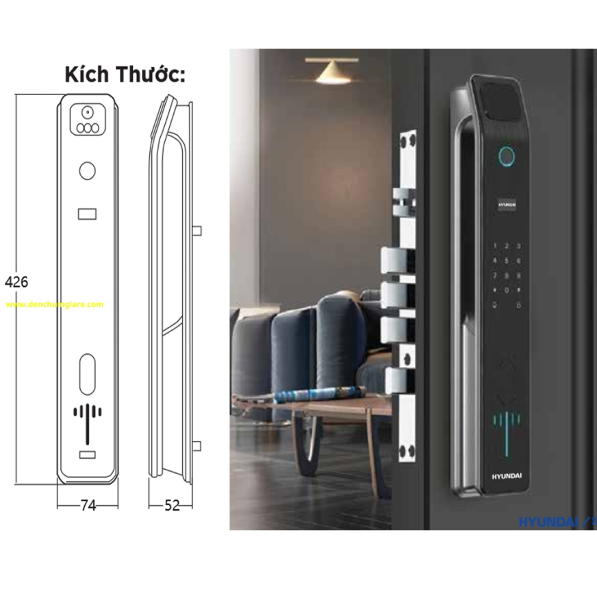 Khoá vân tay cửa gỗ, khoá cửa gỗ Hyundai HY-SLA808 tiêu chuẩn Hàn Quốc với 5 tính năng nổi bật