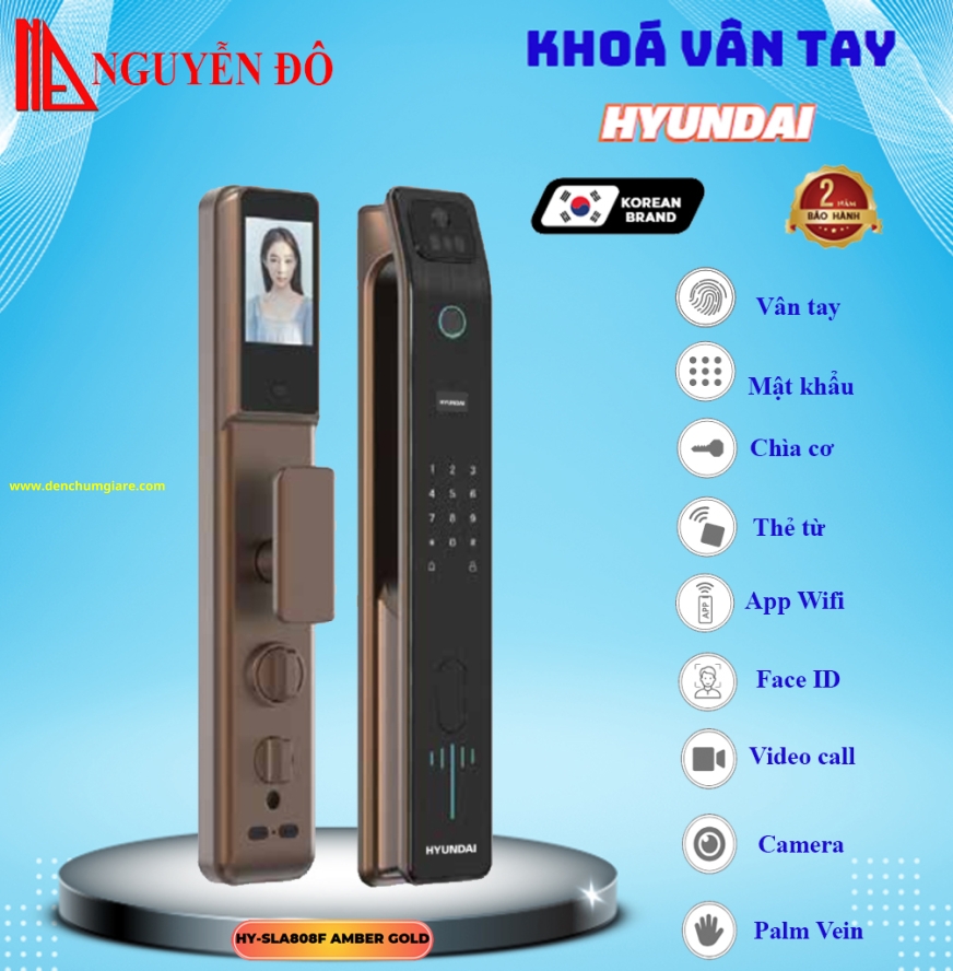 Khoá vân tay cửa gỗ, khoá cửa gỗ Hyundai HY-SLA808F tiêu chuẩn Hàn Quốc với 9 tính năng nổi bật