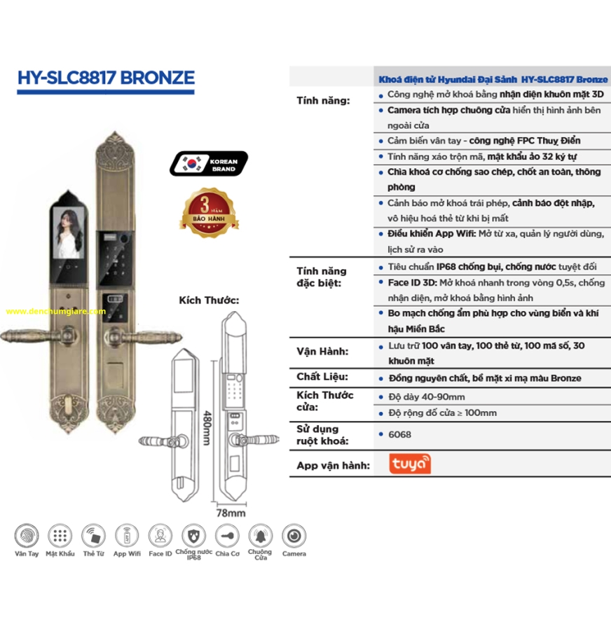 Khoá vân cửa đại sảnh Hyundai HY-SLC8817 BRONZE được thiết kế theo phong cách tân cổ điển và  tiêu chuẩn Hàn Quốc với 8 tính năng nổi bật 