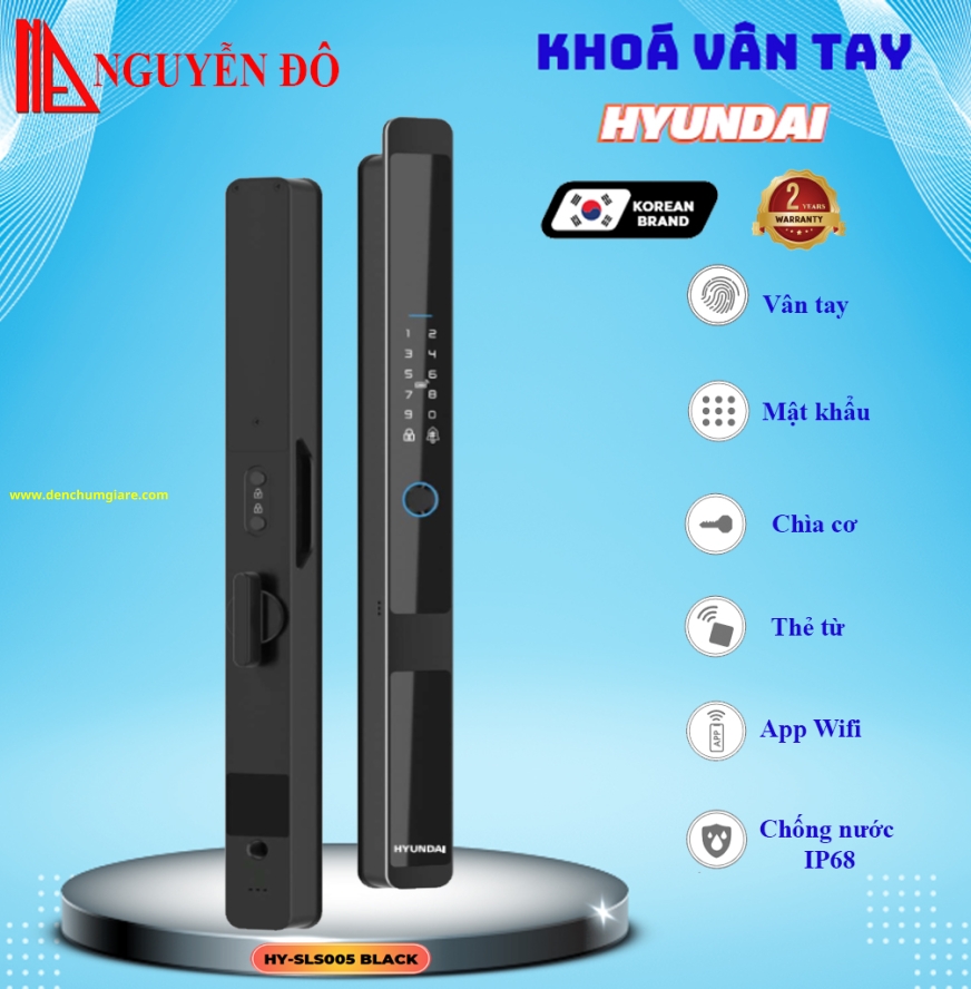 Khoá vân tay cửa nhôm Hyundai  HY-SLS005 BLACK tiêu chuẩn Hàn Quốc với 5 tính năng nổi bật 