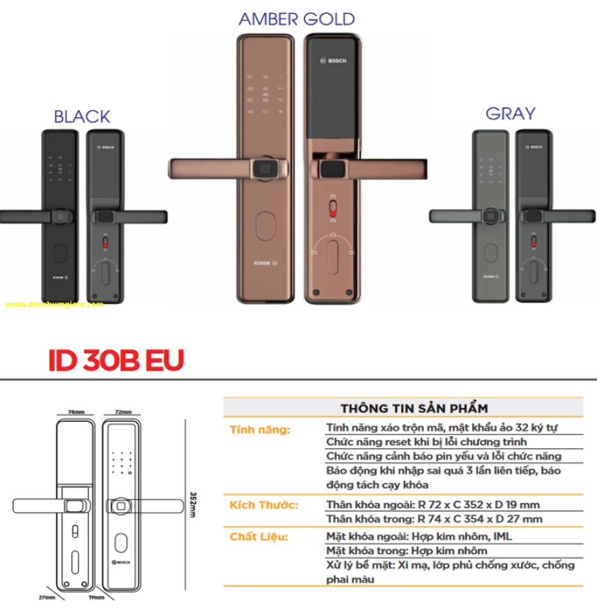 Khoá vân tay BOSCH ID 30B EU chính hãng tiêu chuẩn Đức với 5 tính năng bảo mật