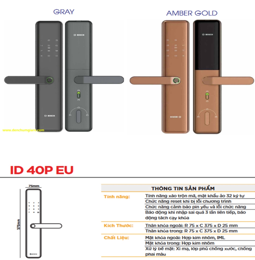 Khoá vân tay BOSCH ID 40P EU chính hãng tiêu chuẩn Đức với 4 tính năng bảo mật