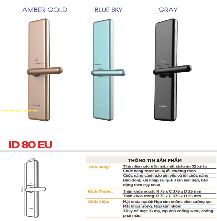 Khoá vân tay BOSCH ID 80 EU chính hãng tiêu chuẩn Đức với 4 tính năng bảo mật