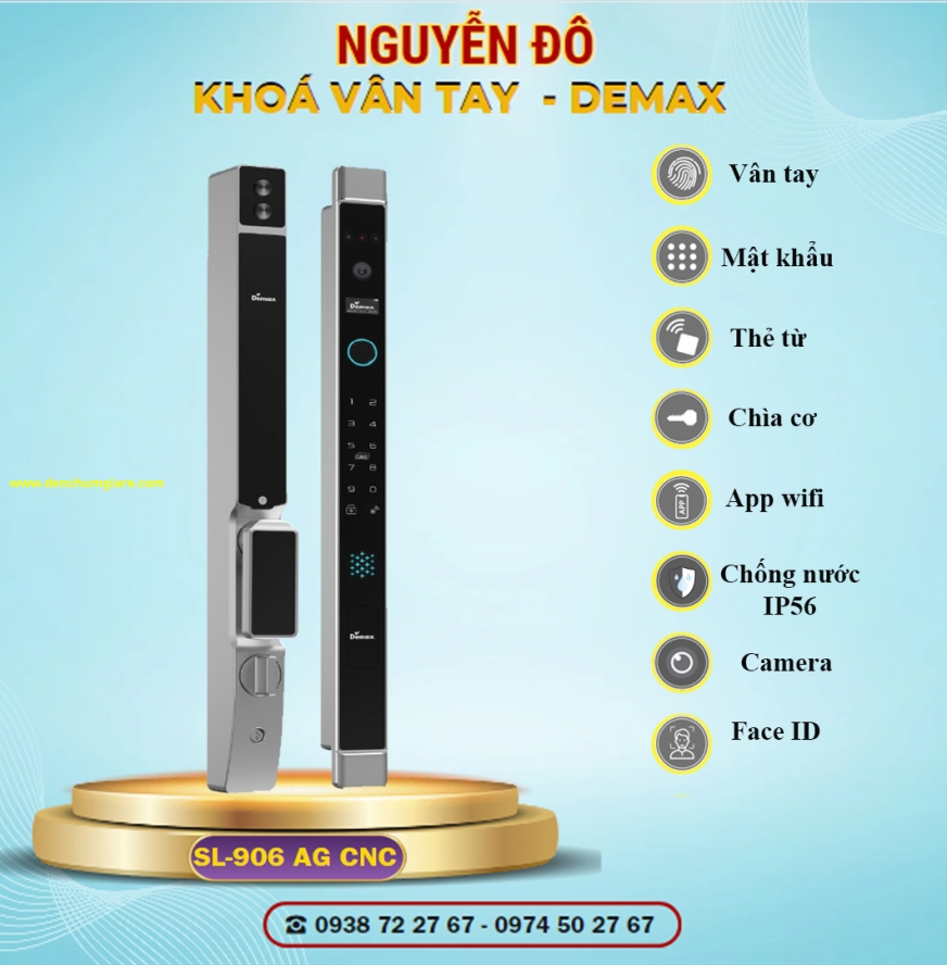 Khoá vân tay cửa nhôm Demax SL906 AG CNC tiêu chuẩn Đức với 9 tính năng nổi bật 