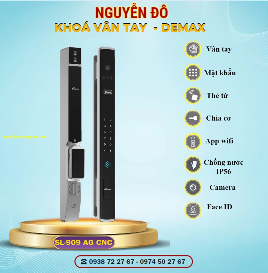 Khoá vân tay cửa nhôm Demax SL909 AG CNC tiêu chuẩn Đức với 9 tính năng nổi bật 
