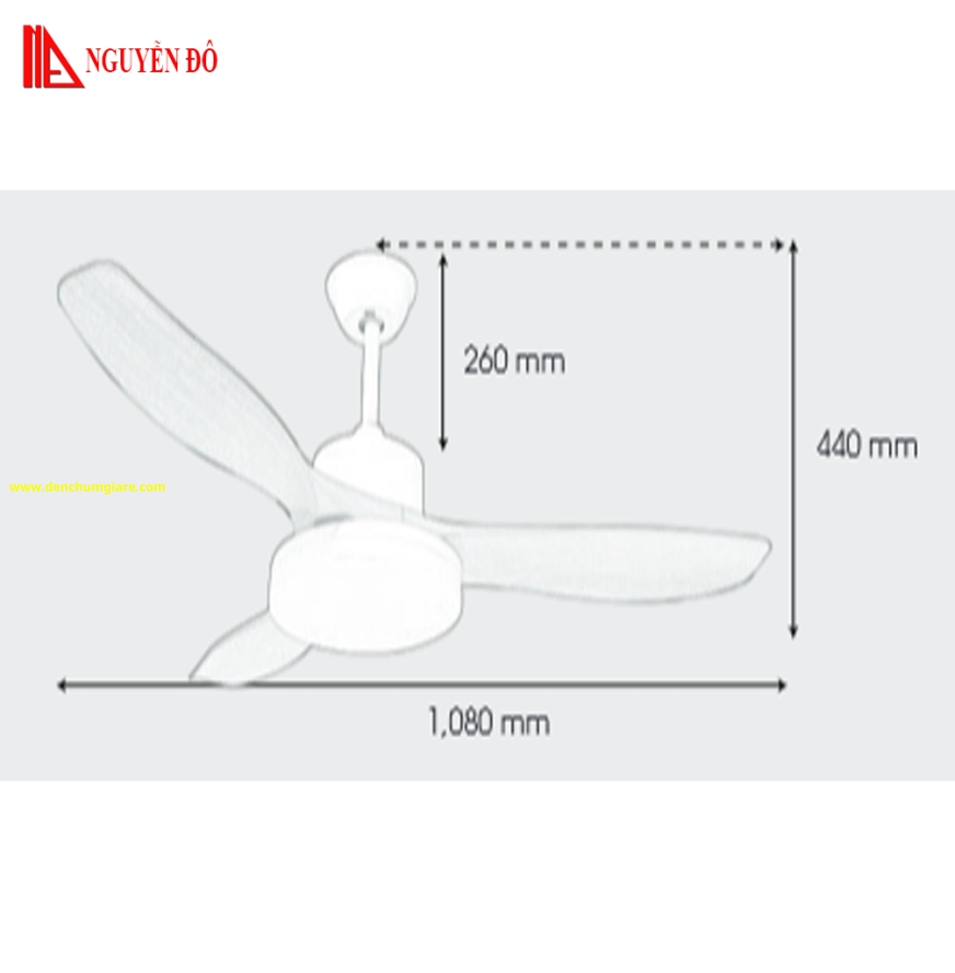 Quạt trần cánh nhựa có đèn QViFa – 14/Đen công suất 40W, động cơ DC tiết kiệm điện, đèn led 3 chế độ ánh sáng, điều khiển từ xa bằng Remote