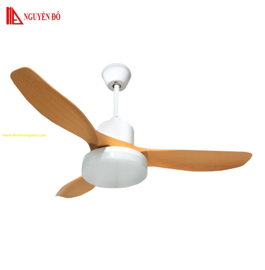 Quạt trần cánh nhựa có đèn QViFa – 14/Vàng công suất 40W, động cơ DC tiết kiệm điện, đèn led 3 chế độ ánh sáng, điều khiển từ xa bằng Remote