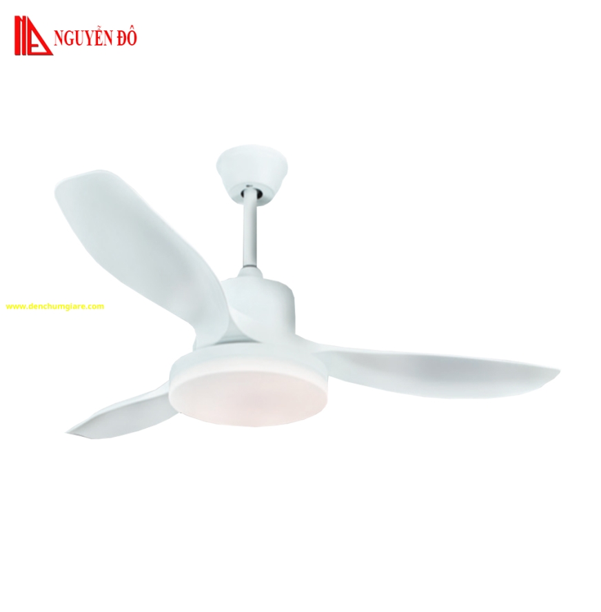 Quạt trần cánh nhựa có đèn QViFa – 14/Trắng công suất 40W, động cơ DC tiết kiệm điện, đèn led 3 chế độ ánh sáng, điều khiển từ xa bằng Remote