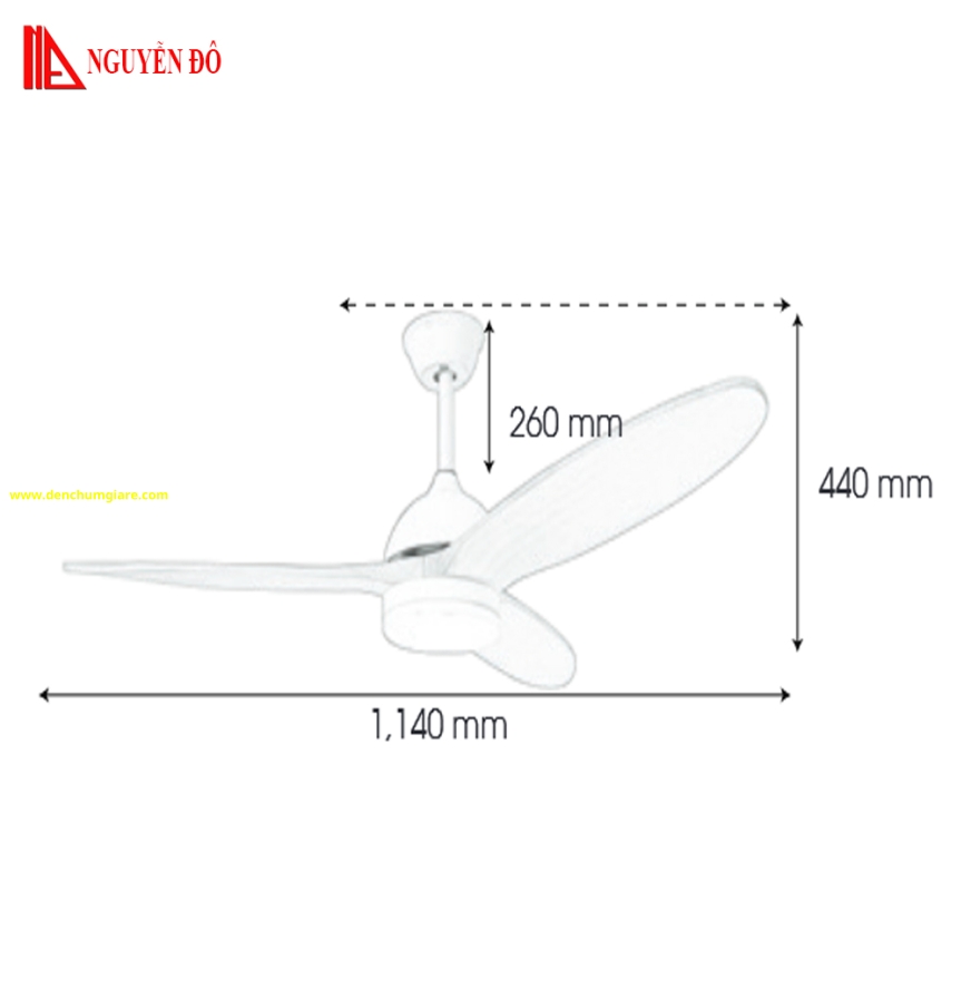 Quạt trần cánh gỗ có đèn QViFa – 16 công suất 40W, động cơ DC, đèn led 3 chế độ ánh sáng , điều khiển từ xa bằng Remote