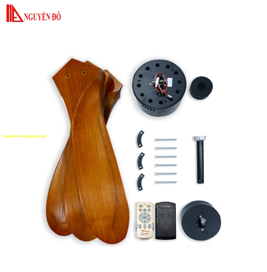 Quạt trần cánh gỗ 3 cánh QViFa – 25 công suất 40W, động cơ DC tiết kiệm điện, điều khiển từ xa bằng Remote
