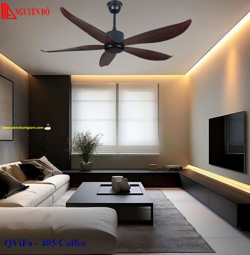 Quạt trần 5 cánh QViFa - 405/Coffee công suất 40W, động cơ DC tiết kiệm điện, điều khiển từ xa bằng Remote