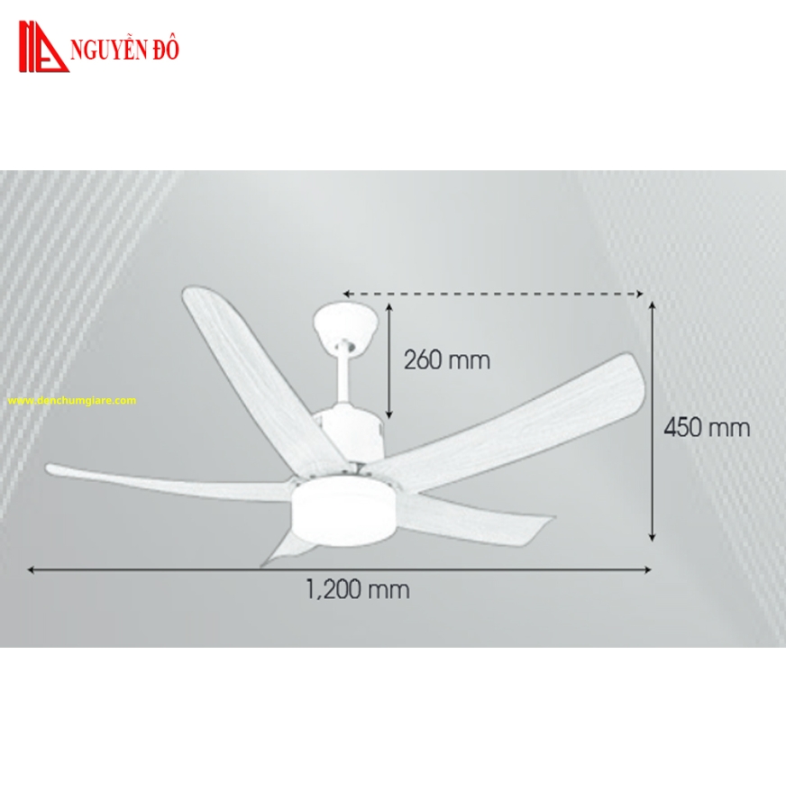Quạt trần cánh nhựa có đèn QViFa - 410/Đen công suất 40W, động cơ DC tiết kiệm điện, đèn led 3 chế độ ánh sáng, điều khiển từ xa bằng Remote
