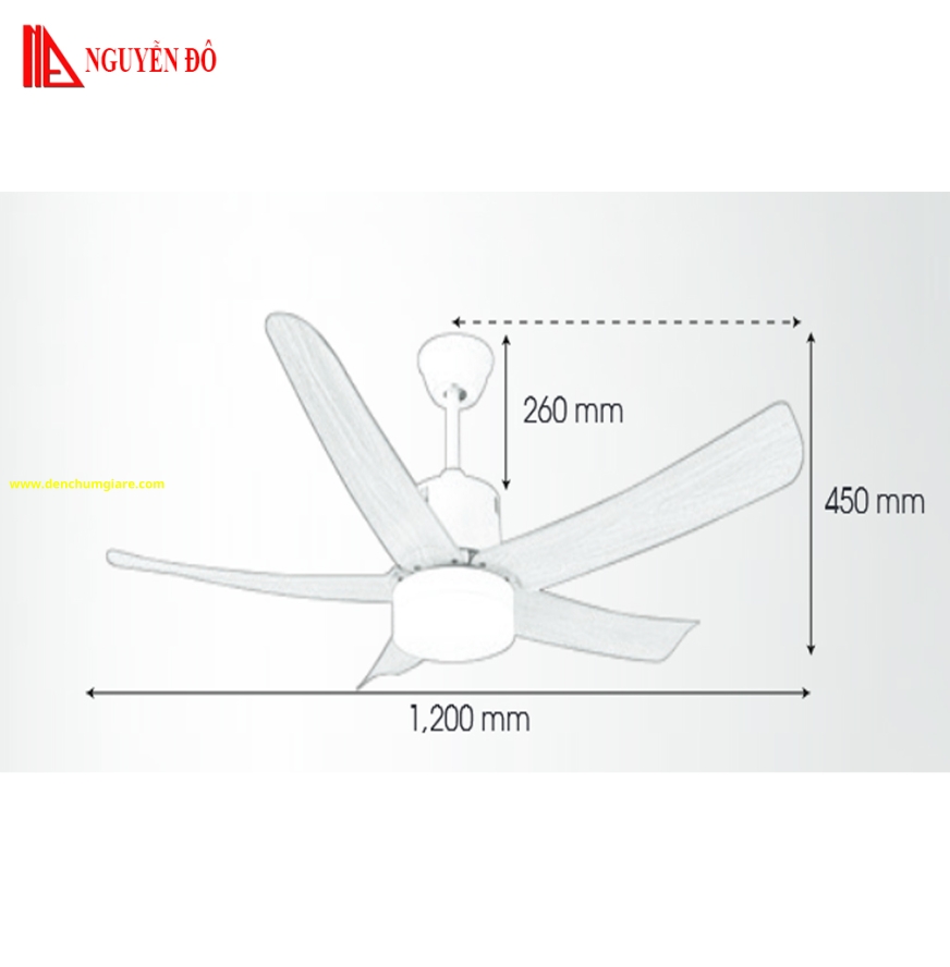 Quạt trần cánh nhựa có đèn QViFa - 410/Trắng công suất 40W, động cơ DC tiết kiệm điện, đèn led 3 chế độ ánh sáng, điều khiển từ xa bằng Remote