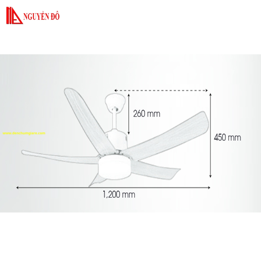 Quạt trần cánh nhựa có đèn QViFa - 410/Vàng công suất 40W, động cơ DC tiết kiệm điện, đèn led 3 chế độ ánh sáng, điều khiển từ xa bằng Remote