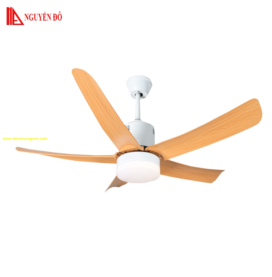 Quạt trần cánh nhựa có đèn QViFa - 410/Vàng công suất 40W, động cơ DC tiết kiệm điện, đèn led 3 chế độ ánh sáng, điều khiển từ xa bằng Remote