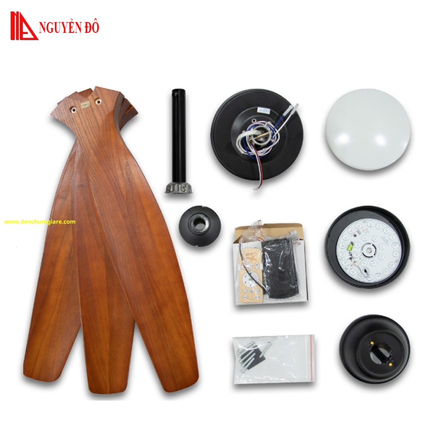 Quạt trần cánh gỗ có đèn QViFa - 42 công suất 40W, động cơ DC, đèn led 3 chế độ ánh sáng, điều khiển từ xa bằng Remote