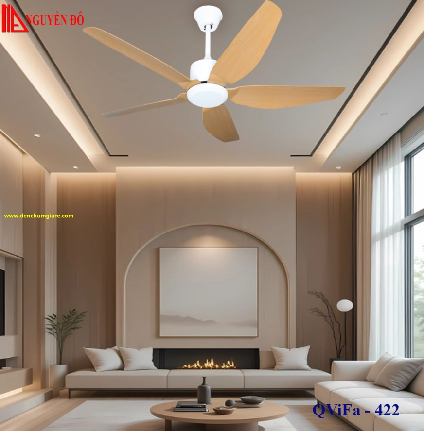Quạt trần 5 cánh QViFa – 422 công suất 40W, động cơ DC tiết kiệm điện, điều khiển từ xa bằng Remote