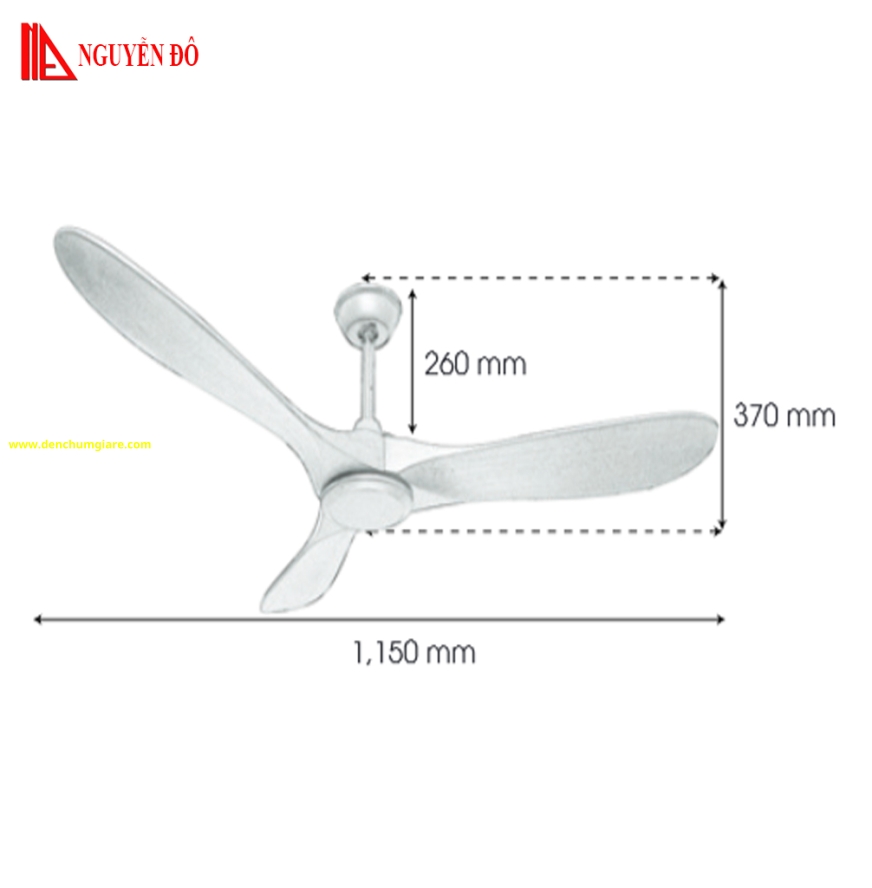 Quạt trần cánh gỗ 3 cánh QViFa – 43 công suất 40W, động cơ DC tiết kiệm điện, điều khiển từ xa bằng Remote