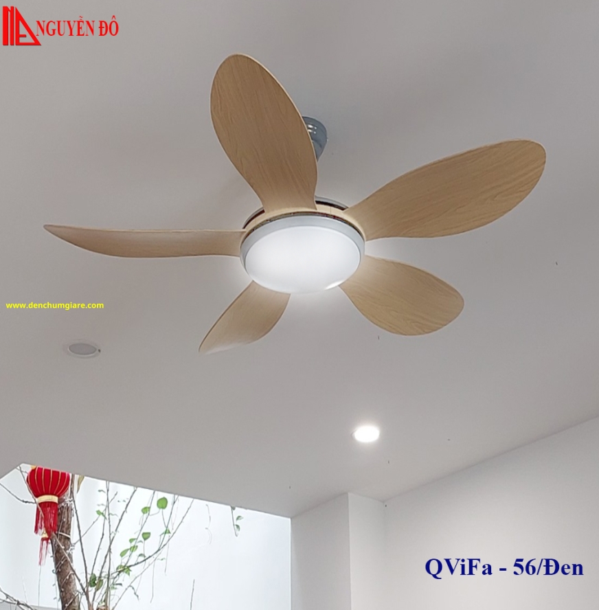 Quạt trần cánh nhựa có đèn QViFa - 55 công suất 40W, động cơ DC tiết kiệm điện, đèn led 3 chế độ ánh sáng, điều khiển từ xa bằng Remote
