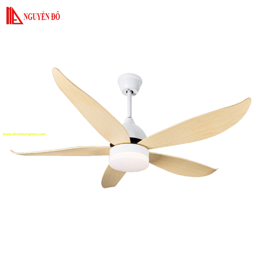 Quạt trần cánh nhựa có đèn QViFa - 58/Vàng công suất 40W, động cơ DC tiết kiệm điện, đèn led 3 chế độ ánh sáng, điều khiển từ xa bằng Remote