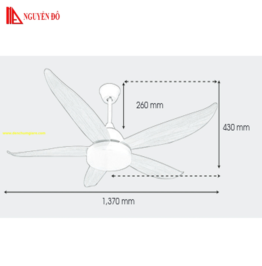 Quạt trần cánh nhựa có đèn QViFa - 56/Đen công suất 40W, động cơ DC tiết kiệm điện, đèn led 3 chế độ ánh sáng, điều khiển từ xa bằng Remote